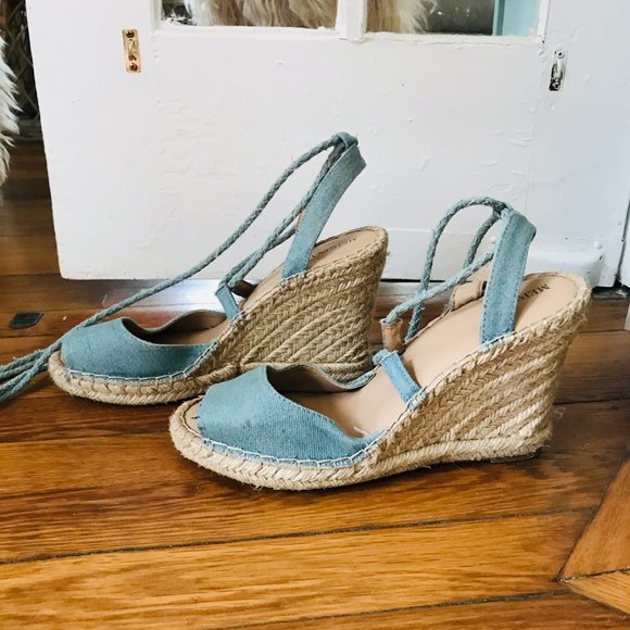 Merona Blue Lace Up Wedge Espadrille Sandals - Picture 5 of 6